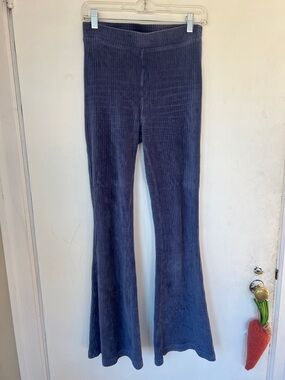 aerie Ribbed Wide Leg Velvet-Look Pants in Dark Blue
